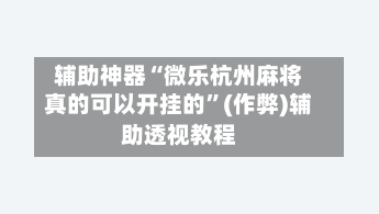 辅助神器“微乐杭州麻将真的可以开挂的”(作弊)辅助透视教程